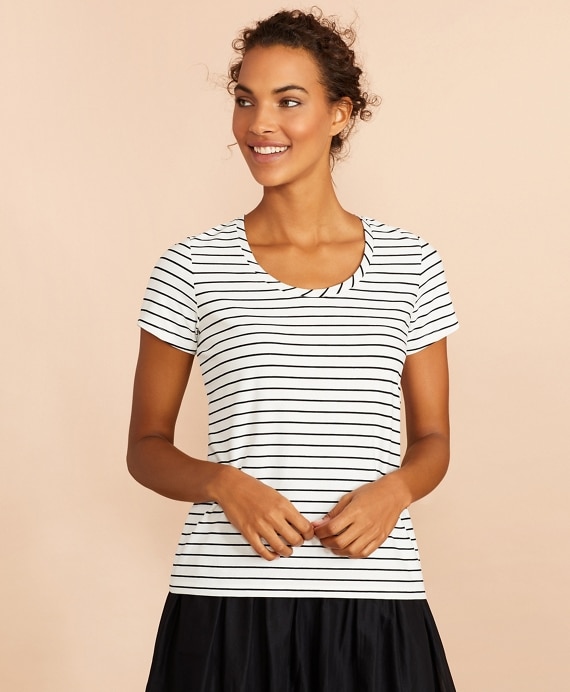 Striped Scoop-Neck T-Shirt - Brooks Brothers Outlet