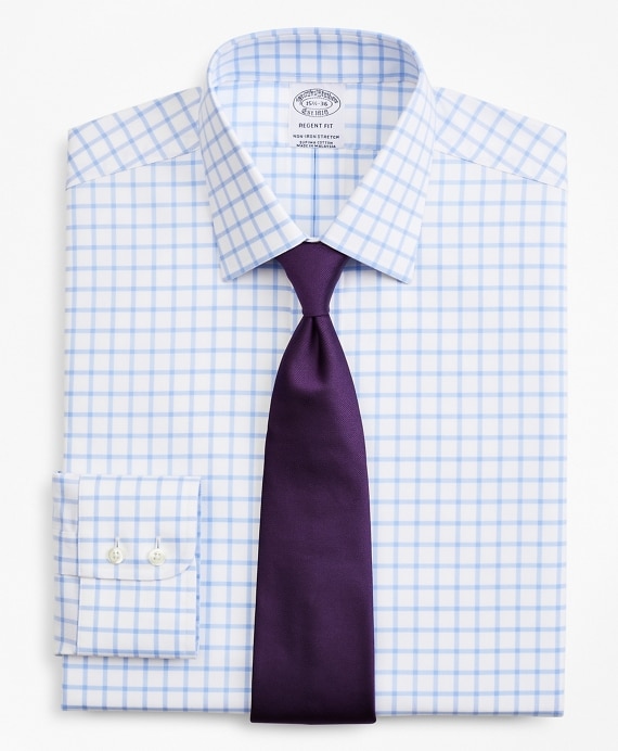 Stretch Regent Fitted Dress Shirt, Non-Iron Twill Ainsley Collar Grid Check - Brooks Brothers Outlet