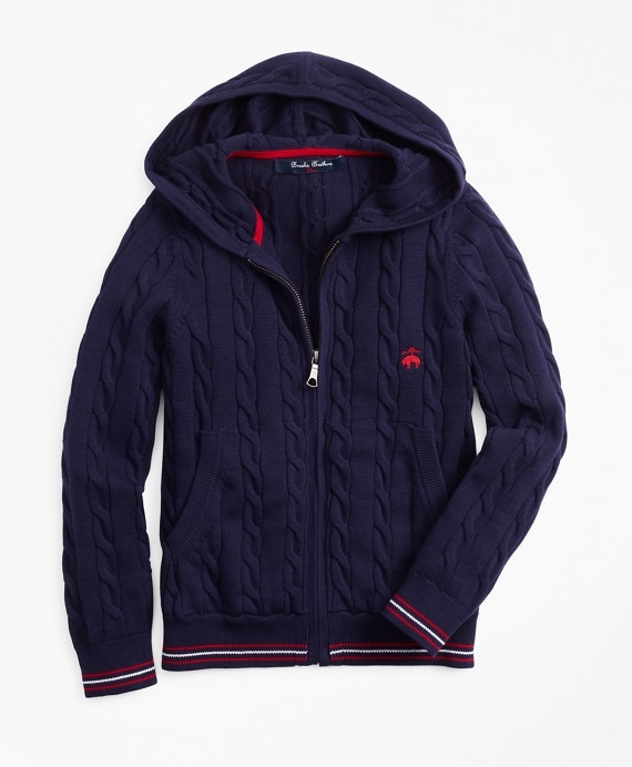 Boys Cotton Full-Zip Hooded Sweater - Brooks Brothers Factory Outlet