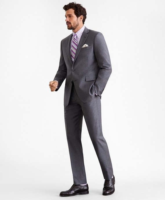 Regent Fit Two-Button Grey Stripe 1818 Suit - Brooks Brothers Outlet