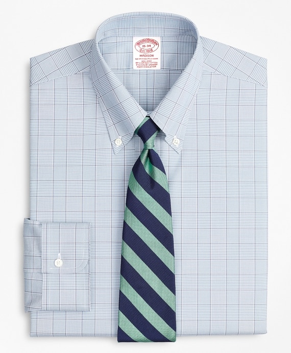 Stretch Madison Classic-Fit Dress Shirt, Non-Iron Pinpoint Button-Down Collar Glen Plaid - Brooks Brothers Outlet