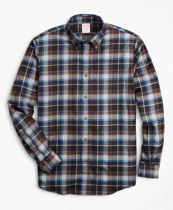 Madison Fit Grey Plaid Brushed Flannel Sport Shirt - Brooks Brothers Outlet
