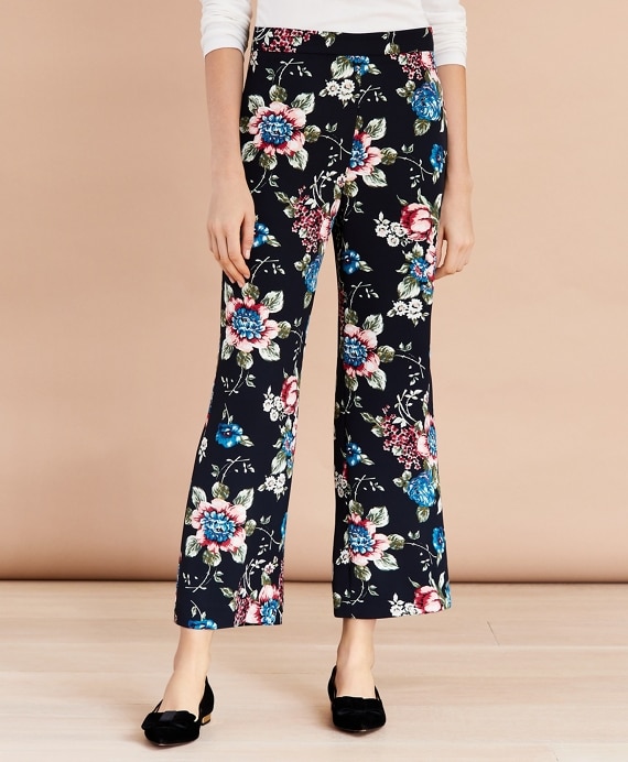 Floral-Print Cropped Wide-Leg Pants - Brooks Brothers Outlet