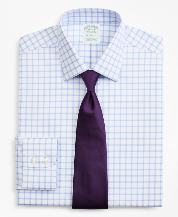 Stretch Milano Slim-Fit Dress Shirt, Non-Iron Twill Ainsley Collar Grid Check - Brooks Brothers Outlet