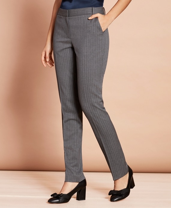 Slim-Fit Pinstripe Stretch Wool Pants - Brooks Brothers Outlet