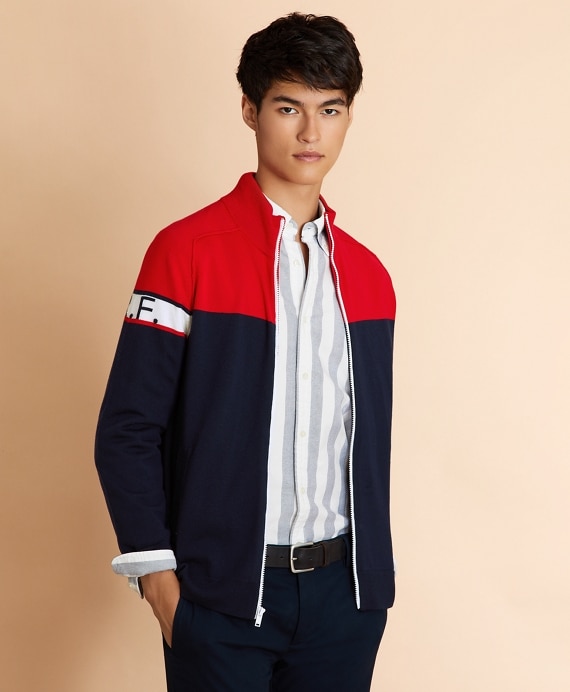 Color-Block Merino Wool Full-Zip - Brooks Brothers Outlet