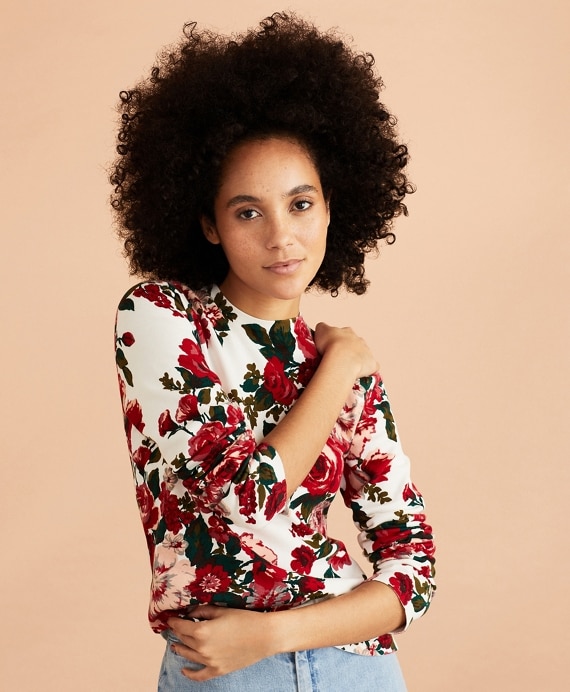 Floral-Print Cotton Sweater - Brooks Brothers Outlet