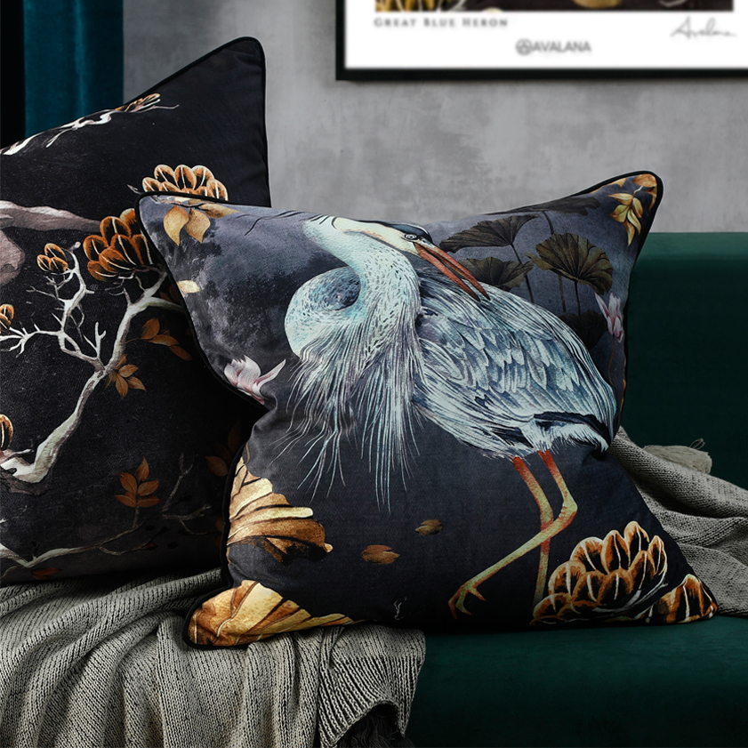 Midnight Orient Piped Velvet Cushion Cover