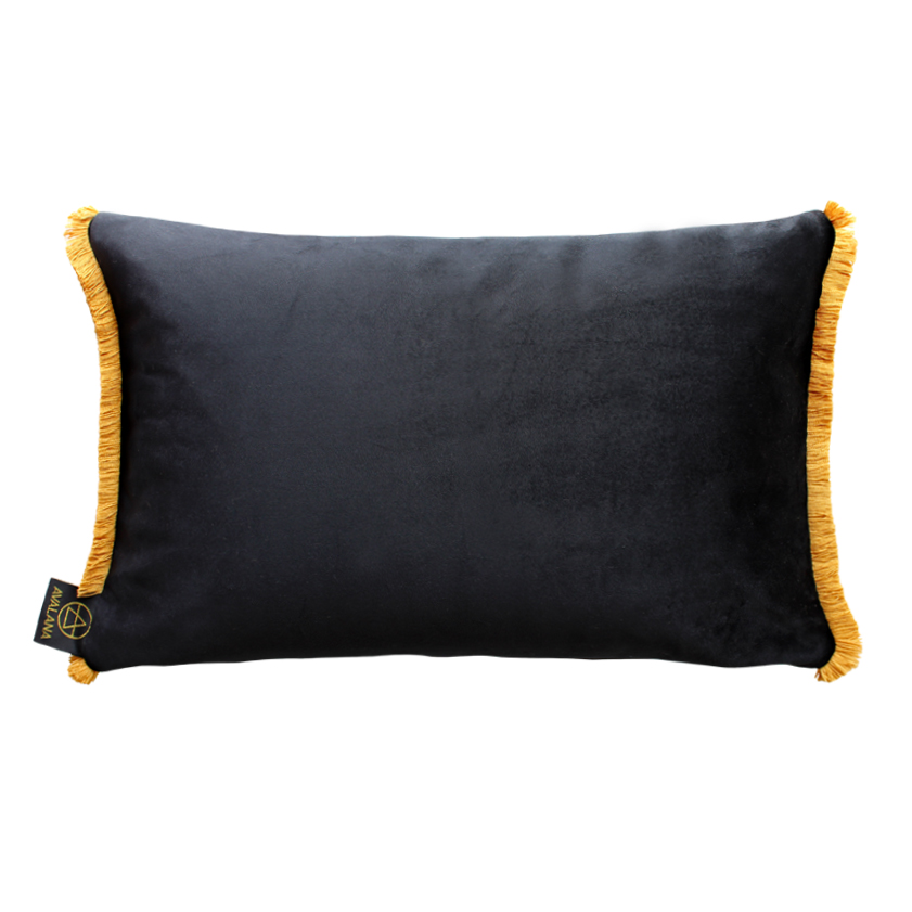 Noir Blooms Fringe Velvet Cushion Cover