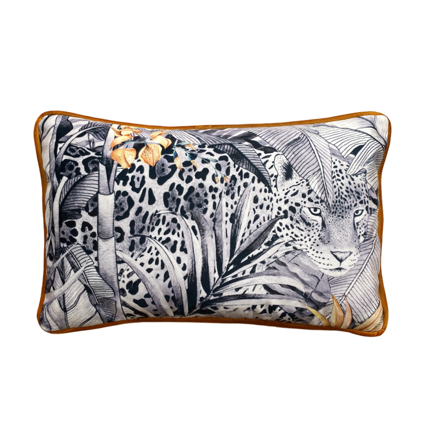 Mono Jaguar Piped Velvet Cushion Cover