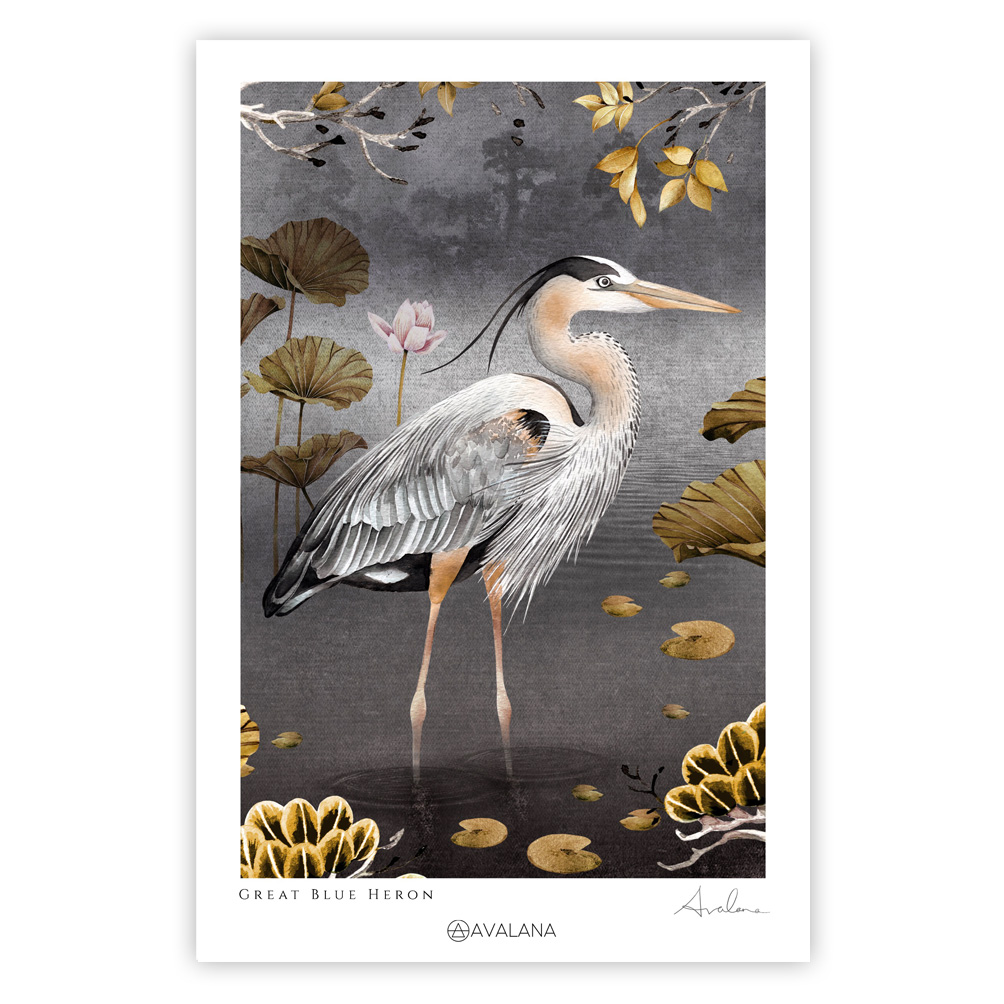Midnight Standing Heron Art Print