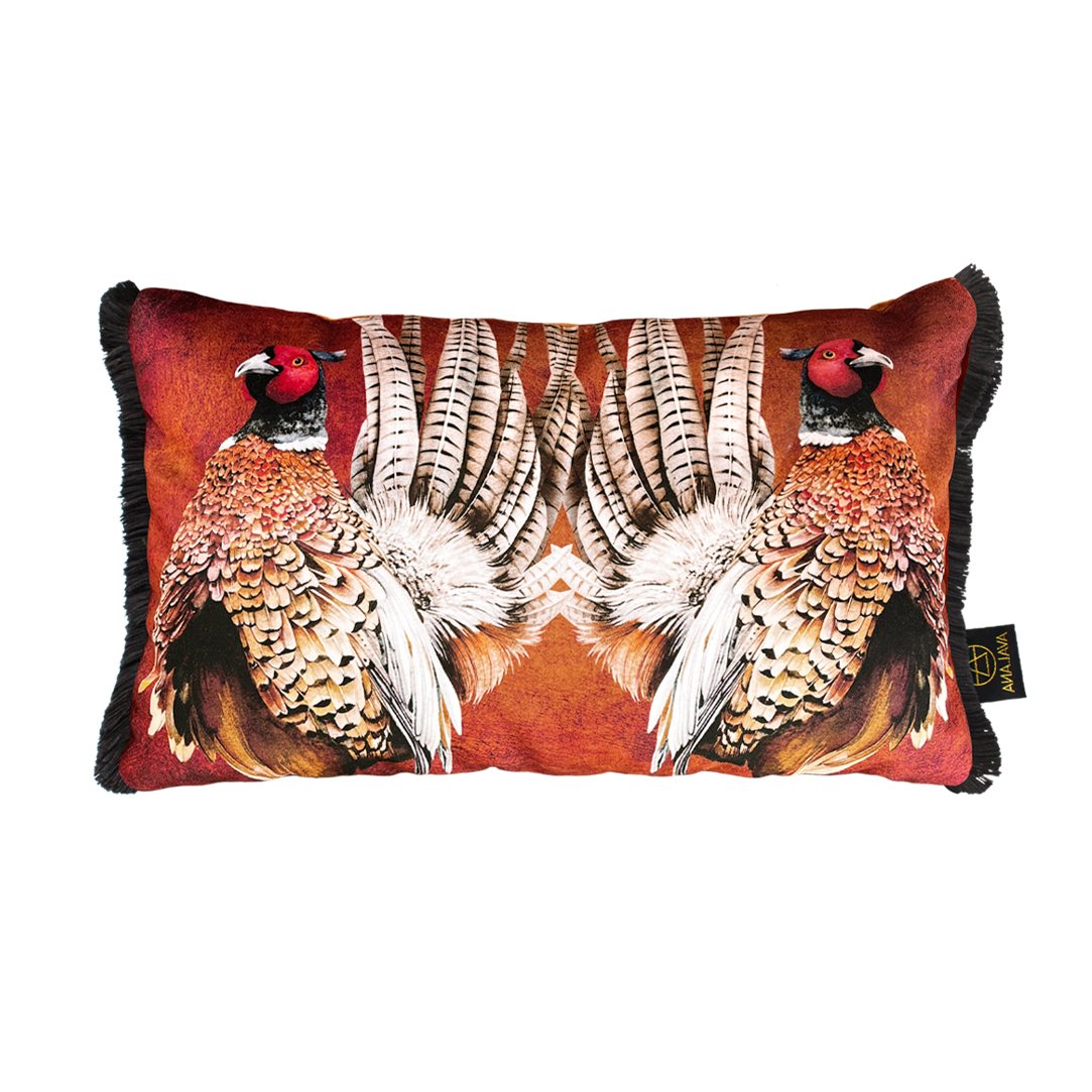 Wild Pheasant Fringe Velvet Cushion Cover