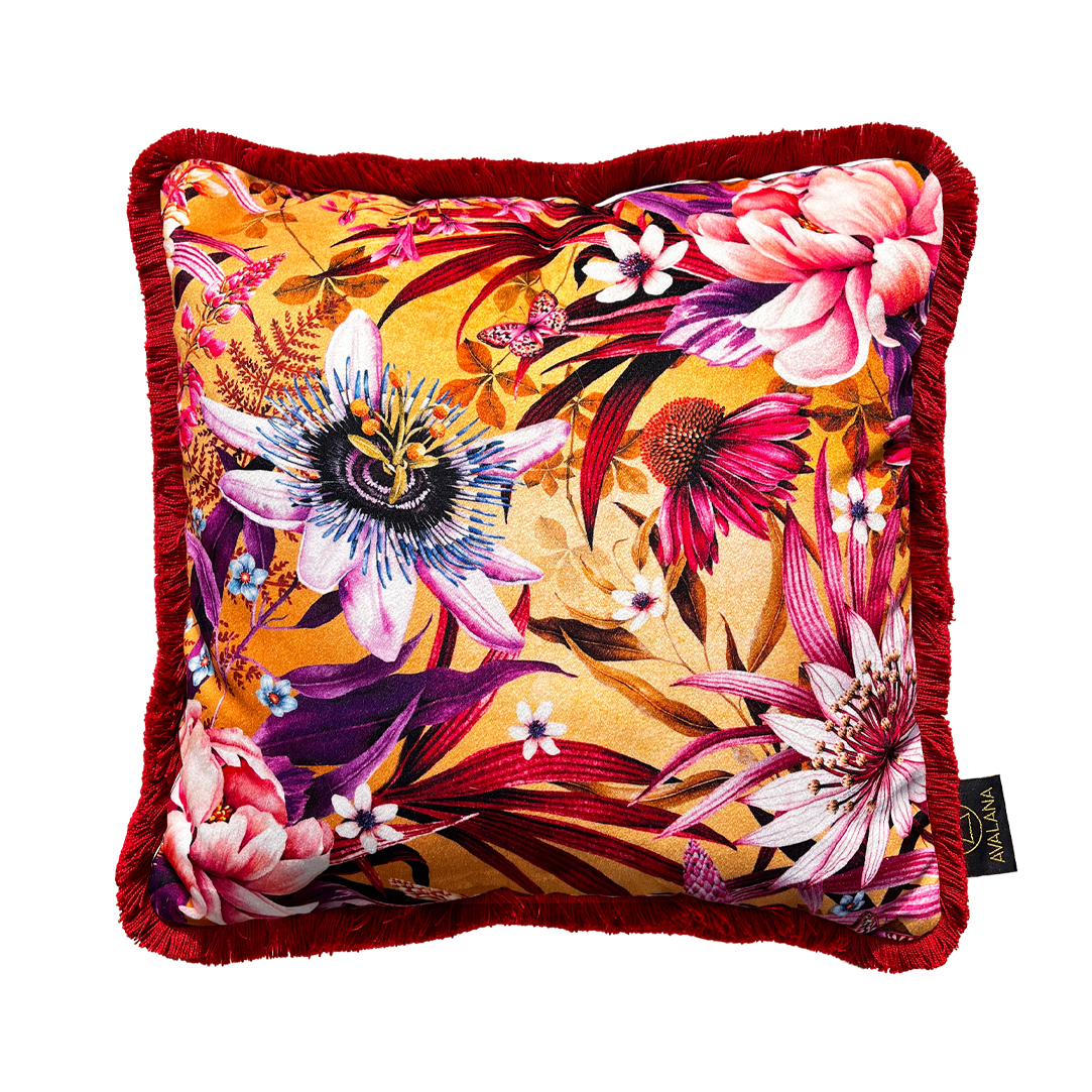 Passion Fleur Fringe Velvet Cushion Cover