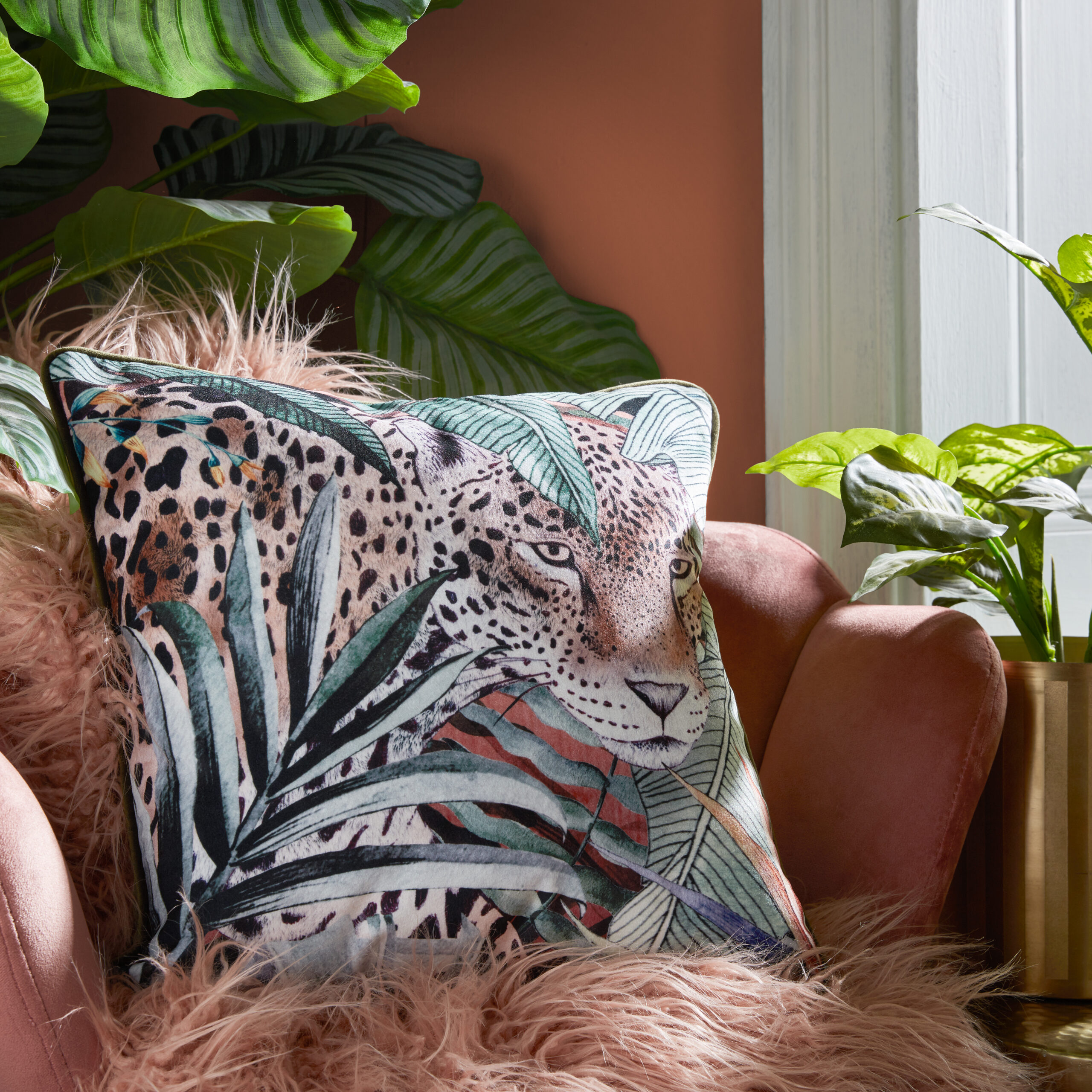 Cantaloupe Jaguar Piped Velvet Cushion Cover