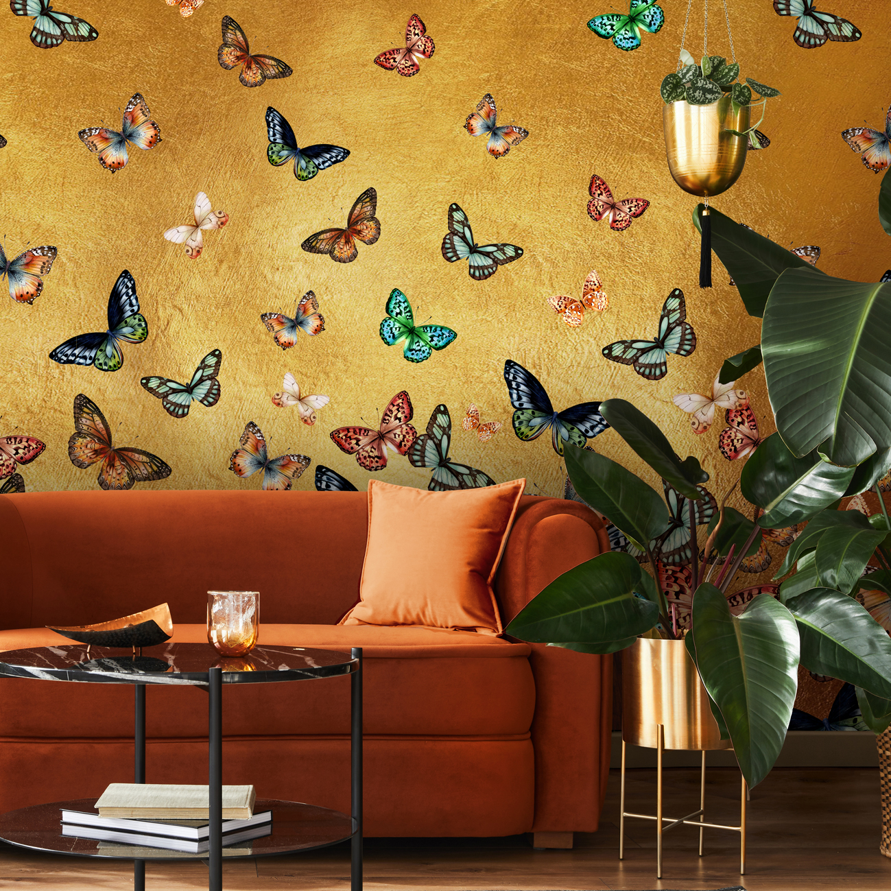 Papilio Parade Gold Metallic Wallpaper