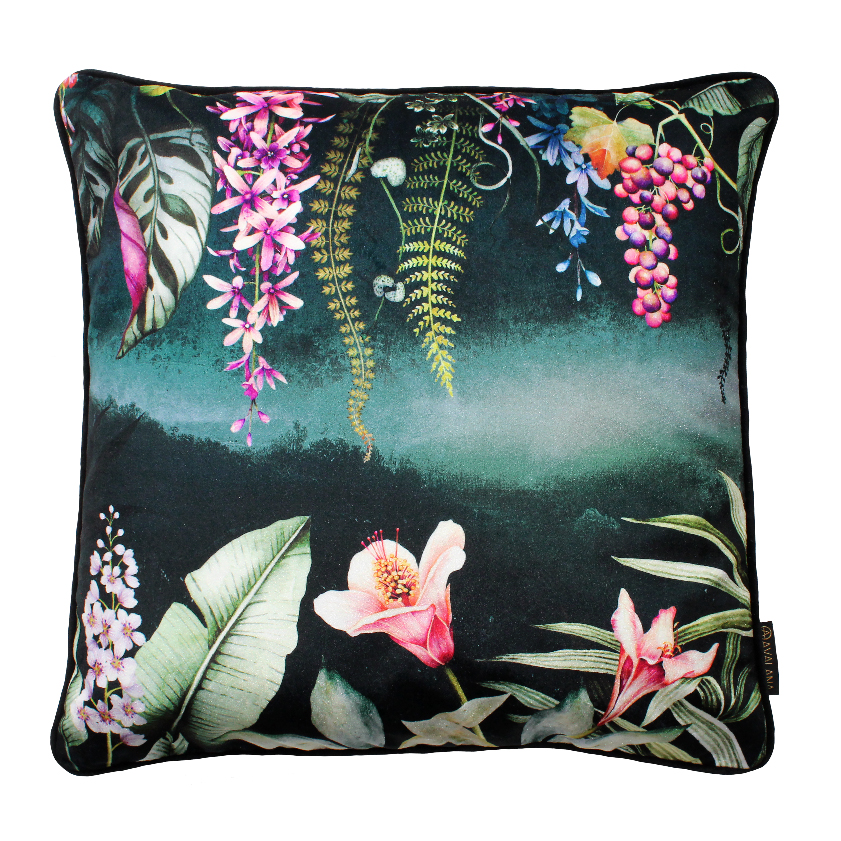 Floral Garden Piped Velvet Cushion Cover