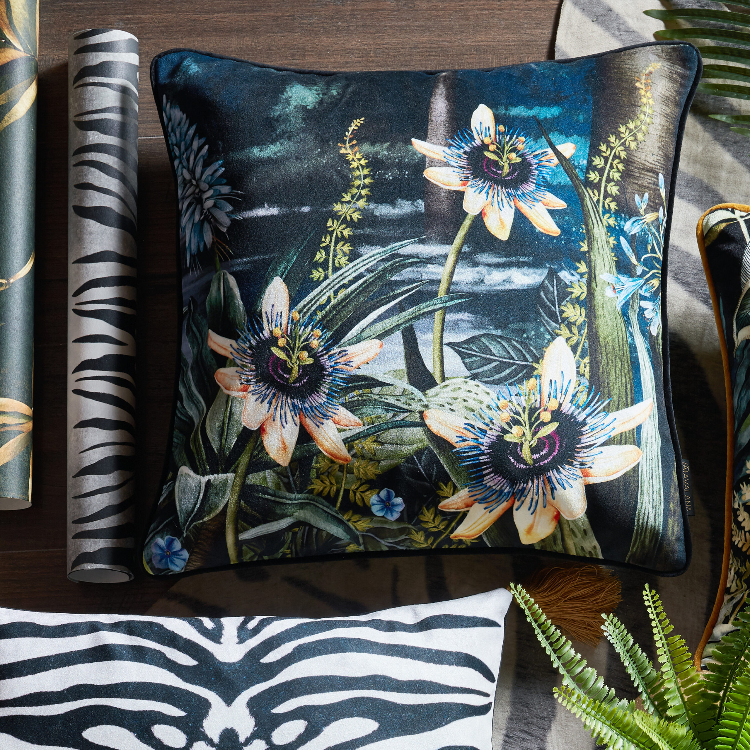Madagascar Floral Piped Velvet Cushion Cover