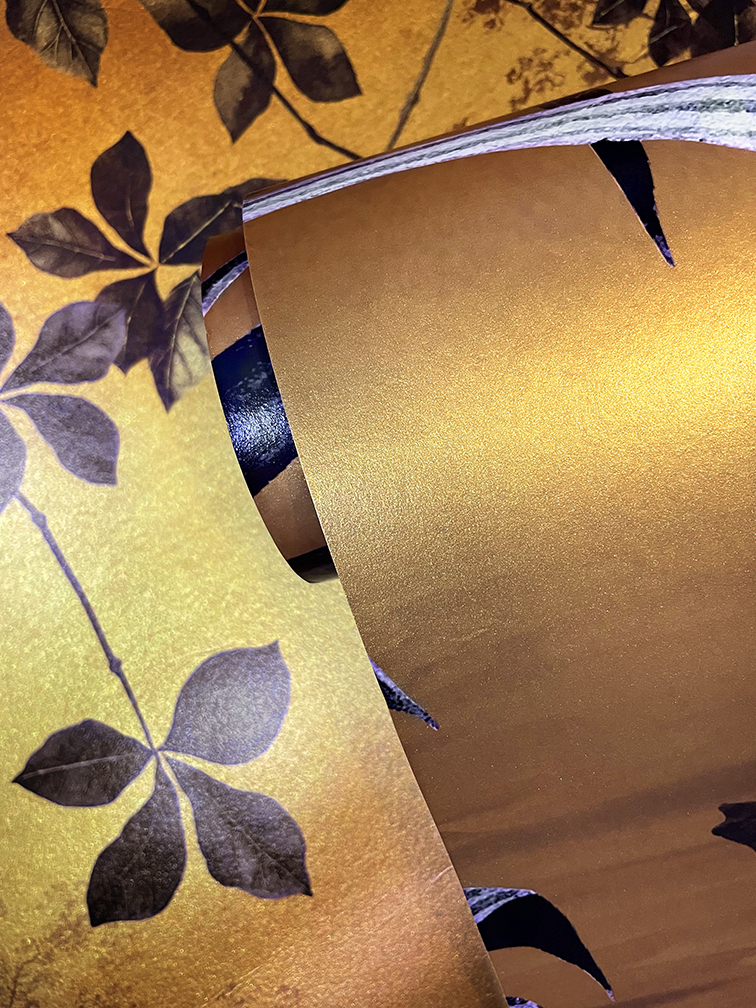 Copper Dawn Lake Metallic Gold Wallpaper