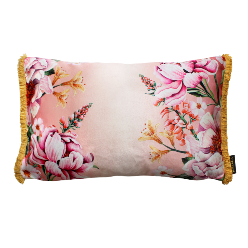 Blush Blooms Fringe Velvet Cushion Cover