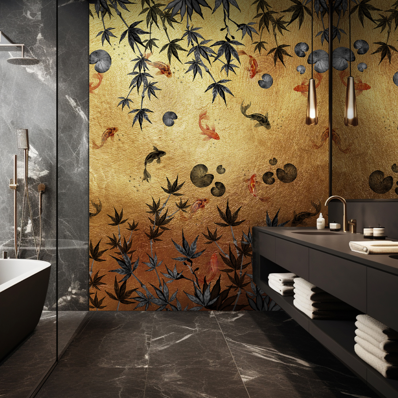 Koi Kin Metallic Gold Wallpaper