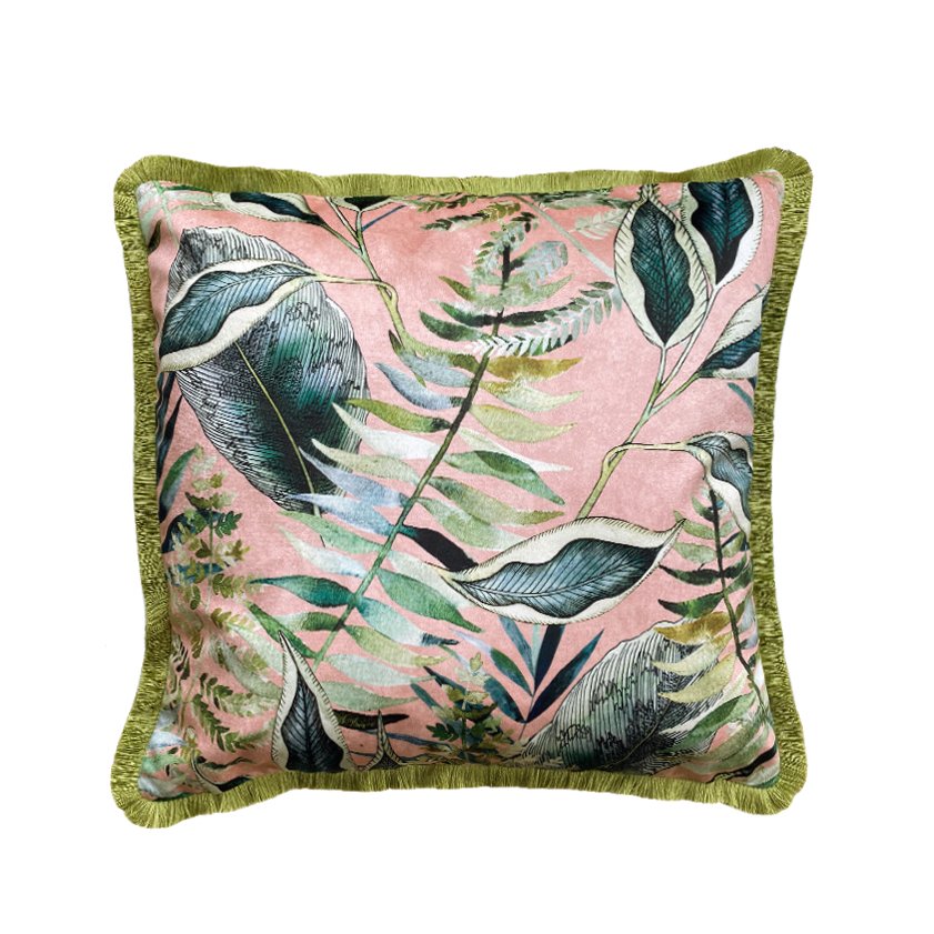 Blush Tropics Fringe Velvet Cushion Cover