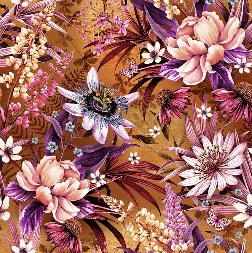 Passion Fleur Paprika Metallic Wallpaper