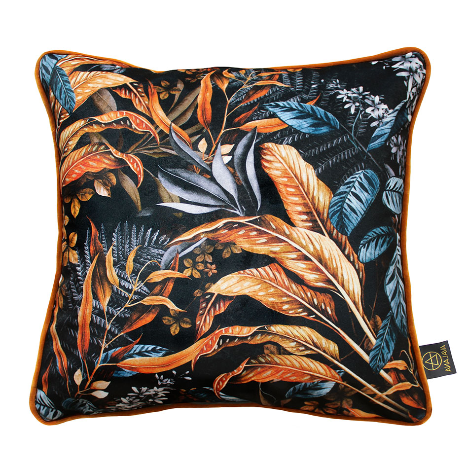 Sariska Jungle Copper Piped Velvet Cushion Cover
