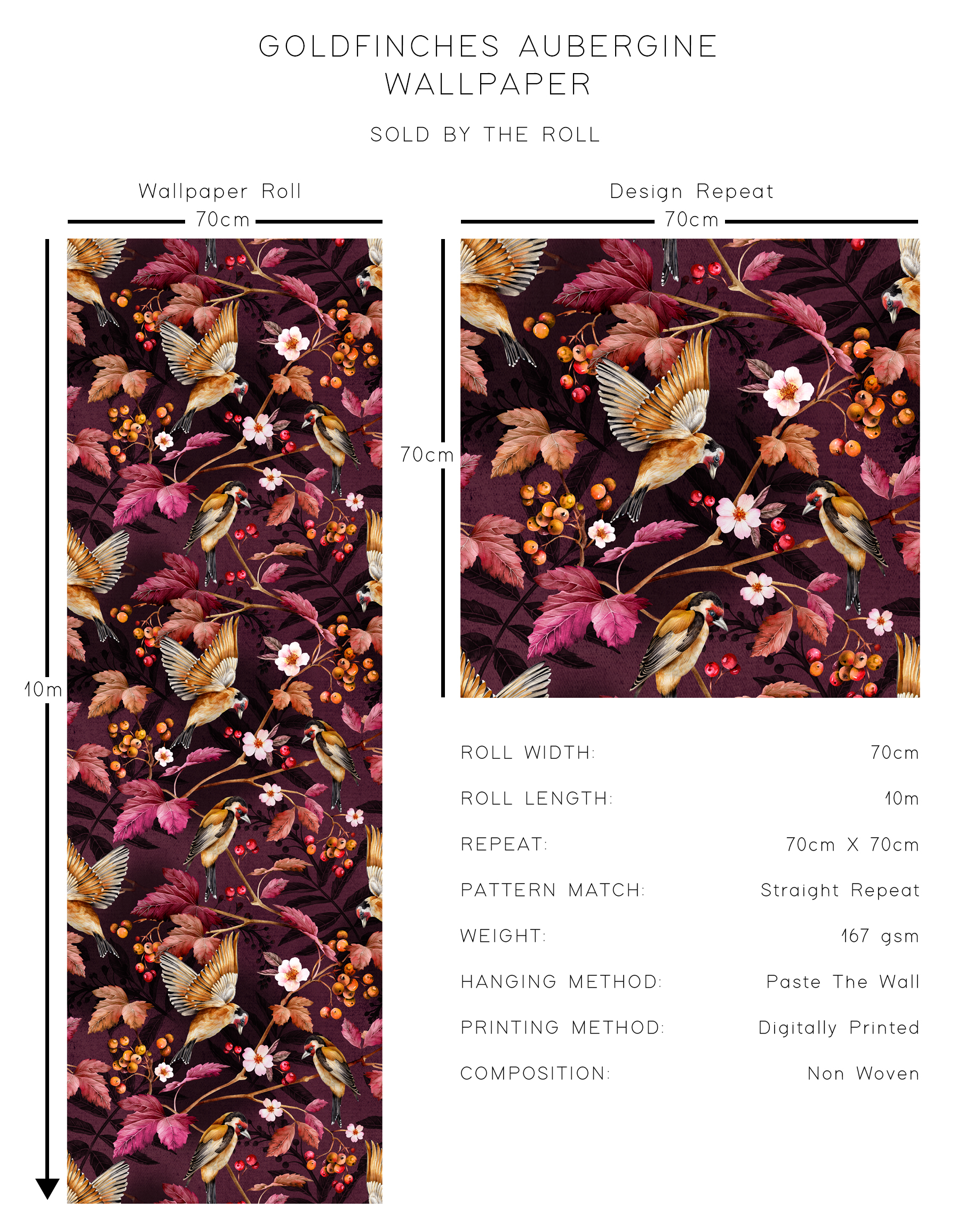 Goldfinches Aubergine Wallpaper