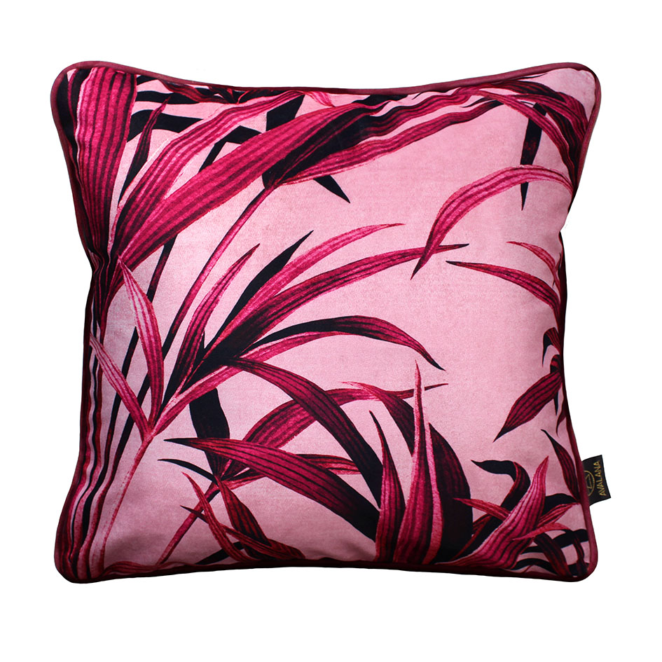 Wild Grasses Crimson Piped Velvet Cushion Cover