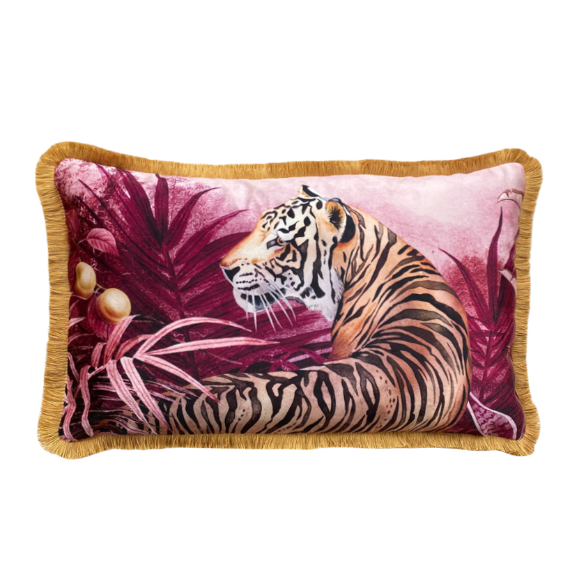Mulberry Tigress Fringe Velvet Cushion Cover