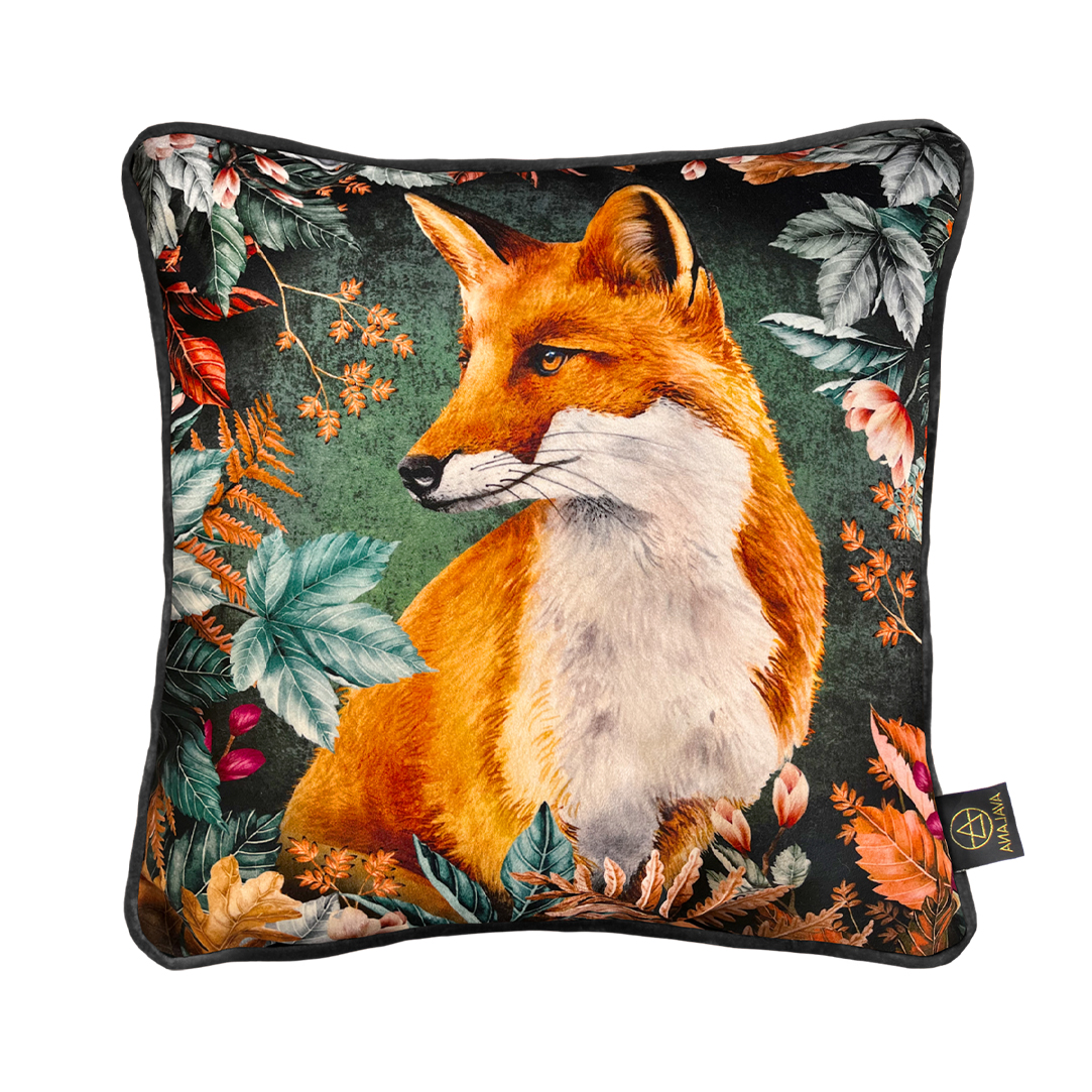 Red Fox Piped Velvet Cushion Cover