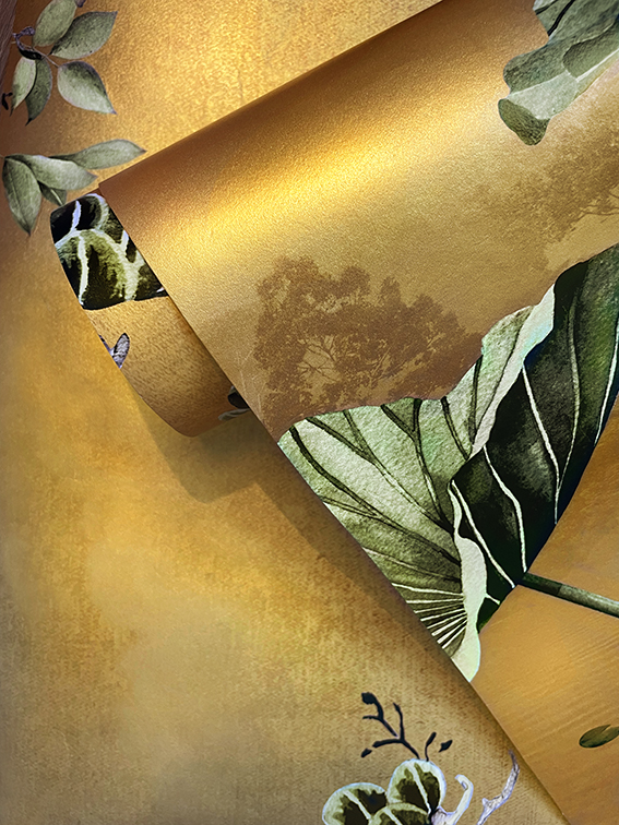 Waterlily Sunset Metallic Gold Wallpaper