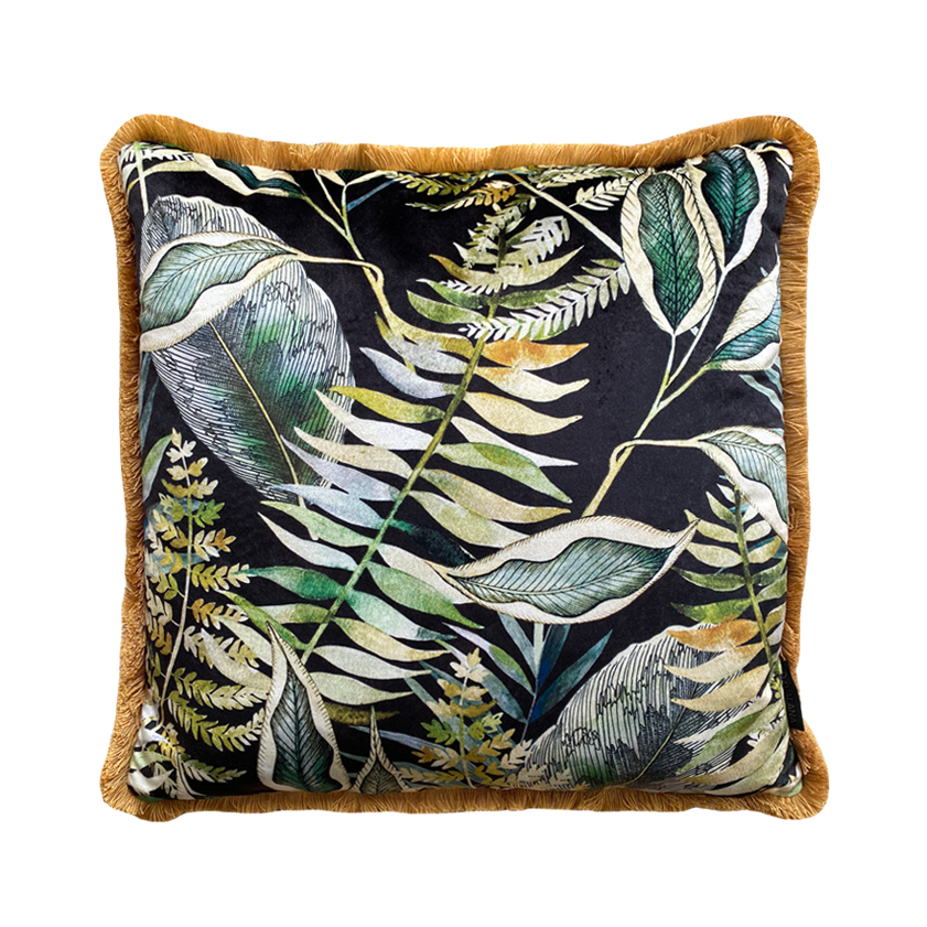 Dark Tropics Fringe Velvet Cushion Cover