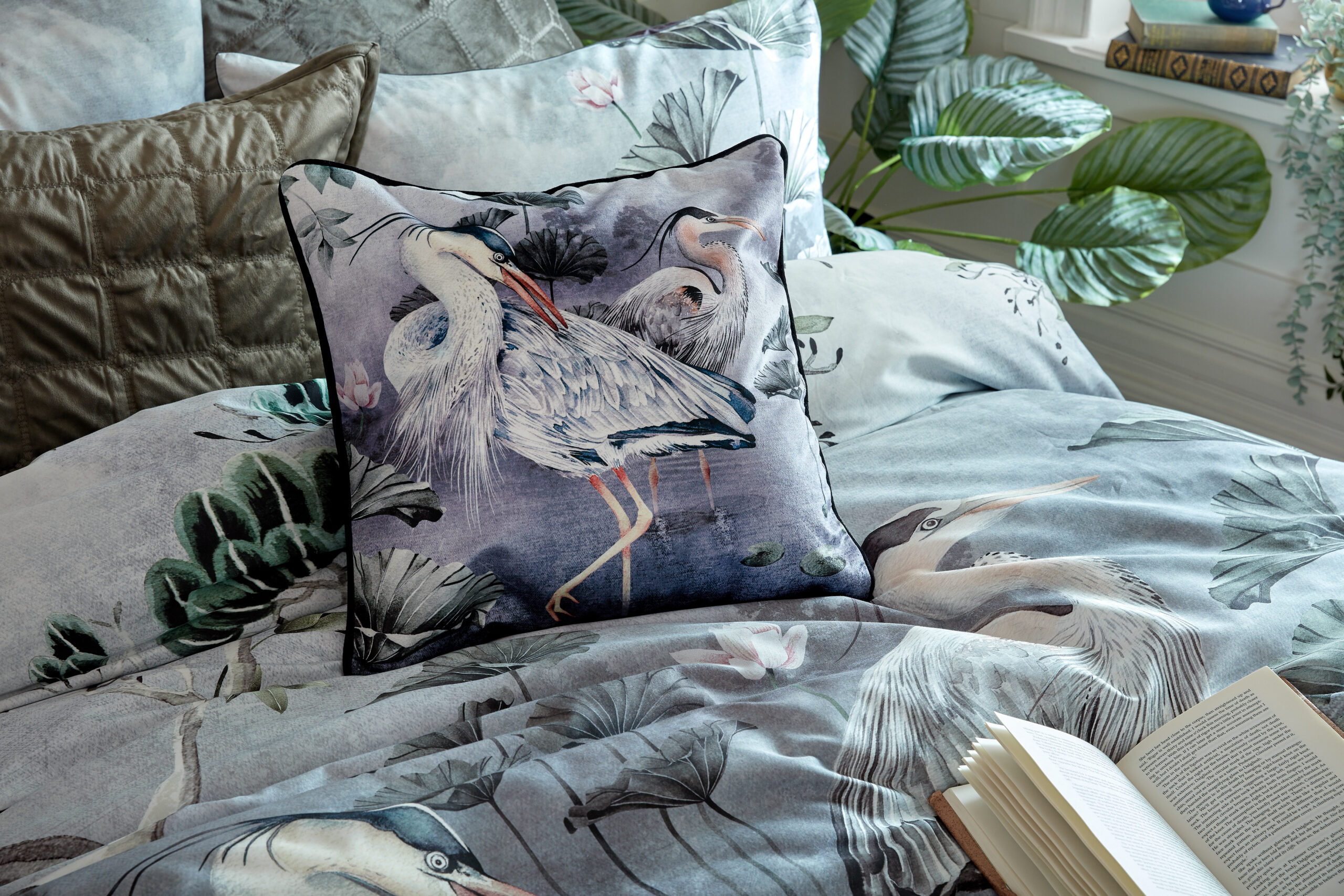 Silver Orient Piped Velvet Cushion Cover