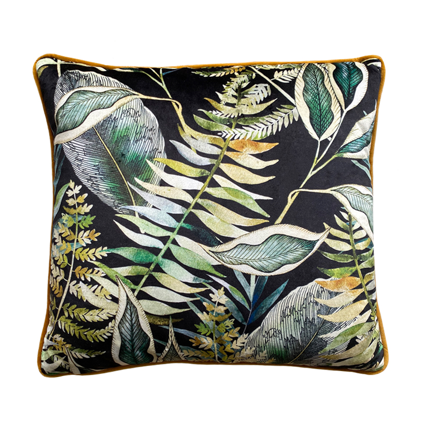 Dark Tropics Piped Velvet Cushion Cover
