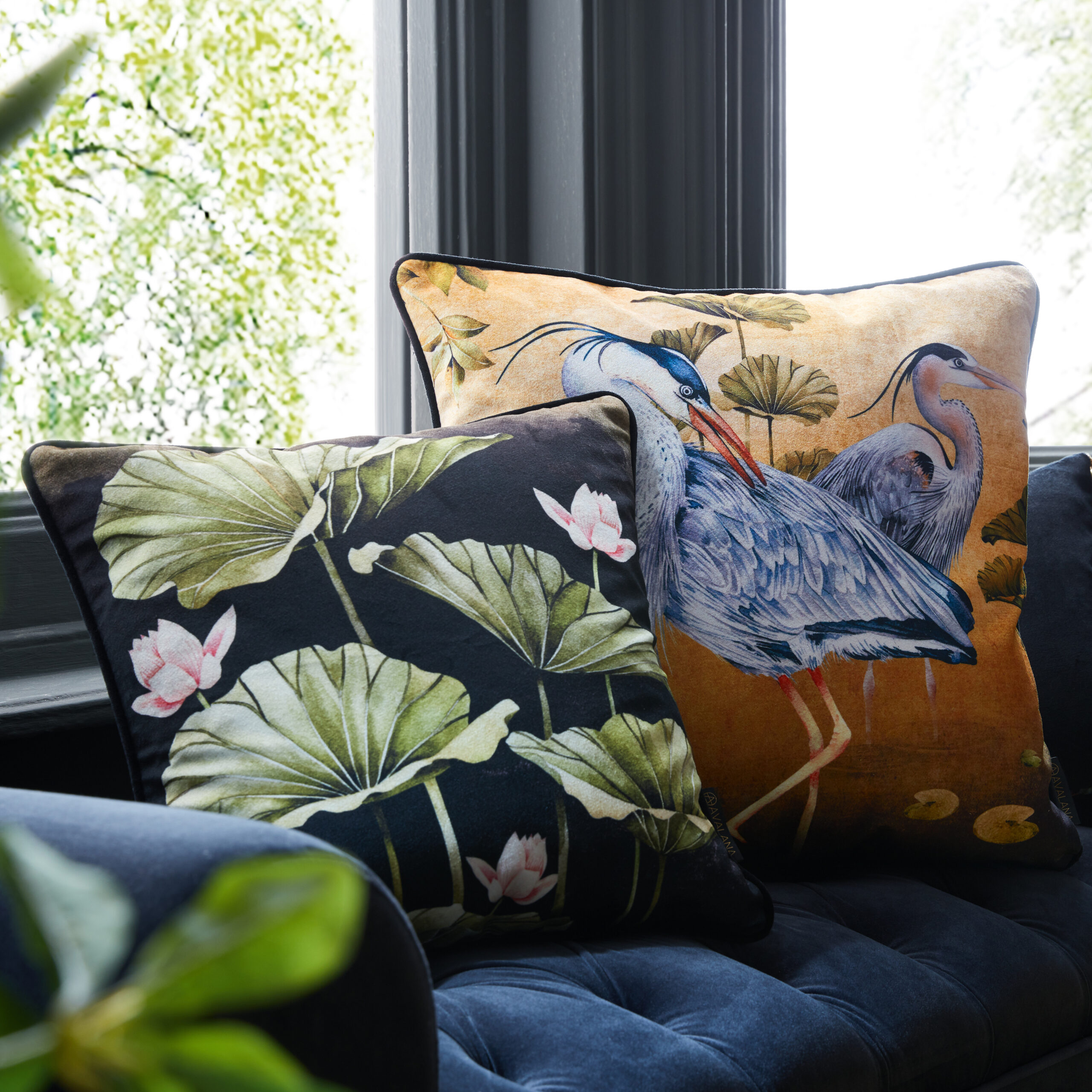 Lily Pads Piped Velvet Cushion Cover