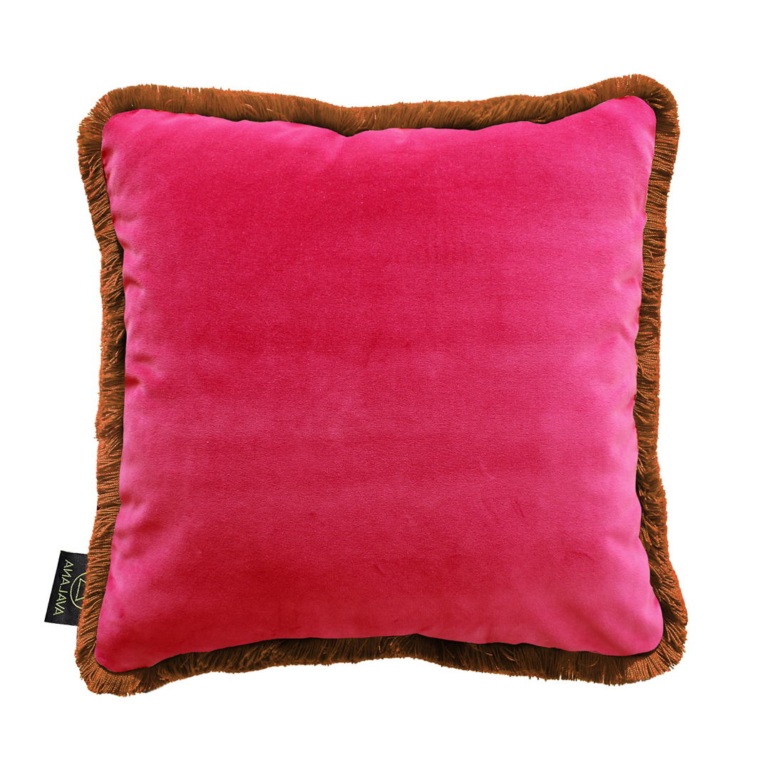 Flamingle Fuchsia Fringe Velvet Cushion Cover