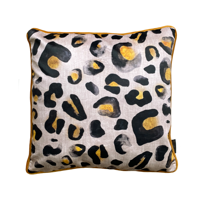 Natural Leo Piped Velvet Cushion Cover