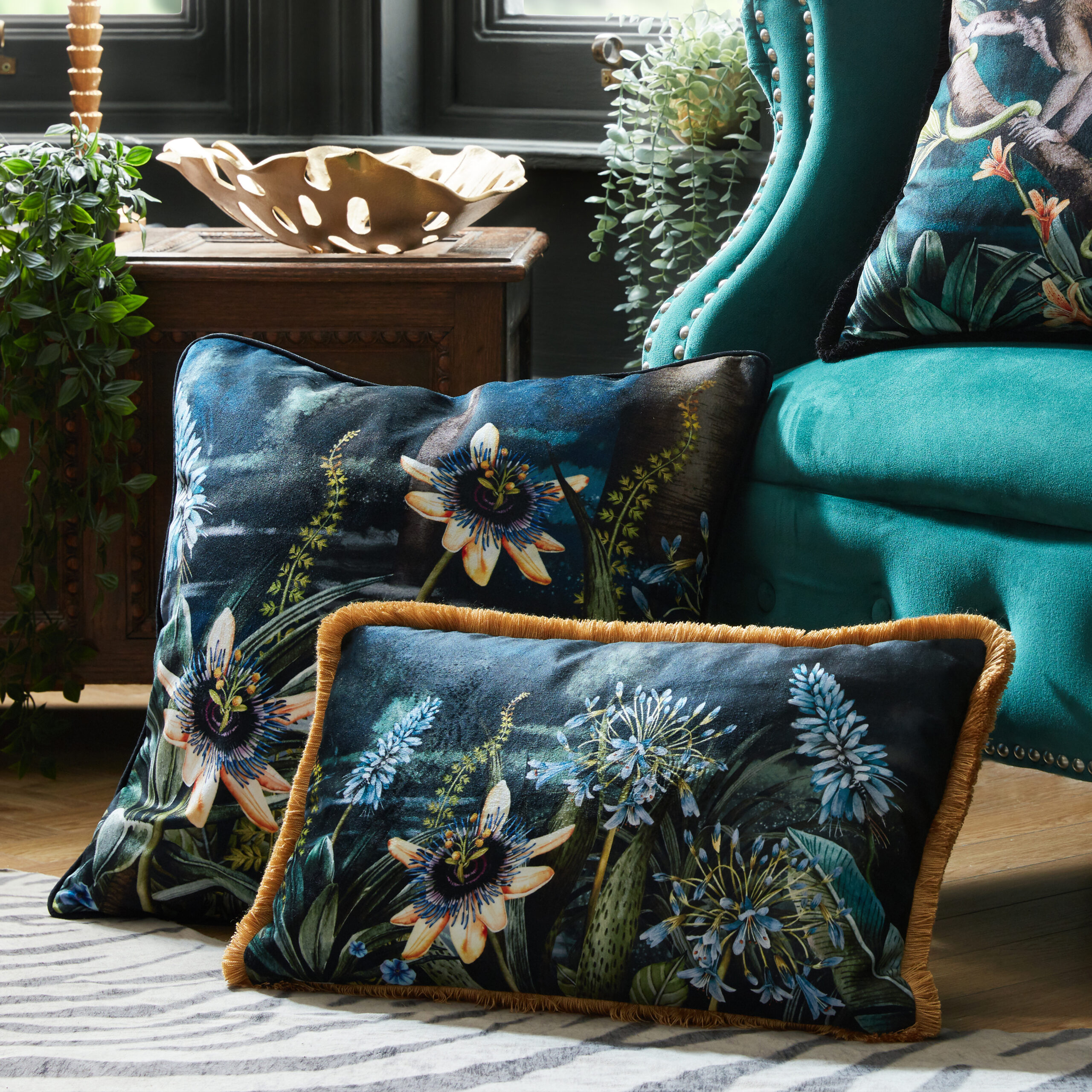 Madagascar Floral Piped Velvet Cushion Cover