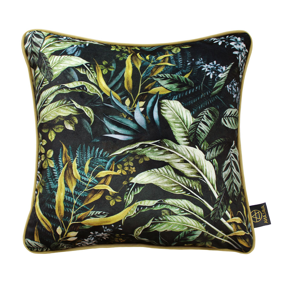 Sariska Jungle Olive Piped Velvet Cushion Cover