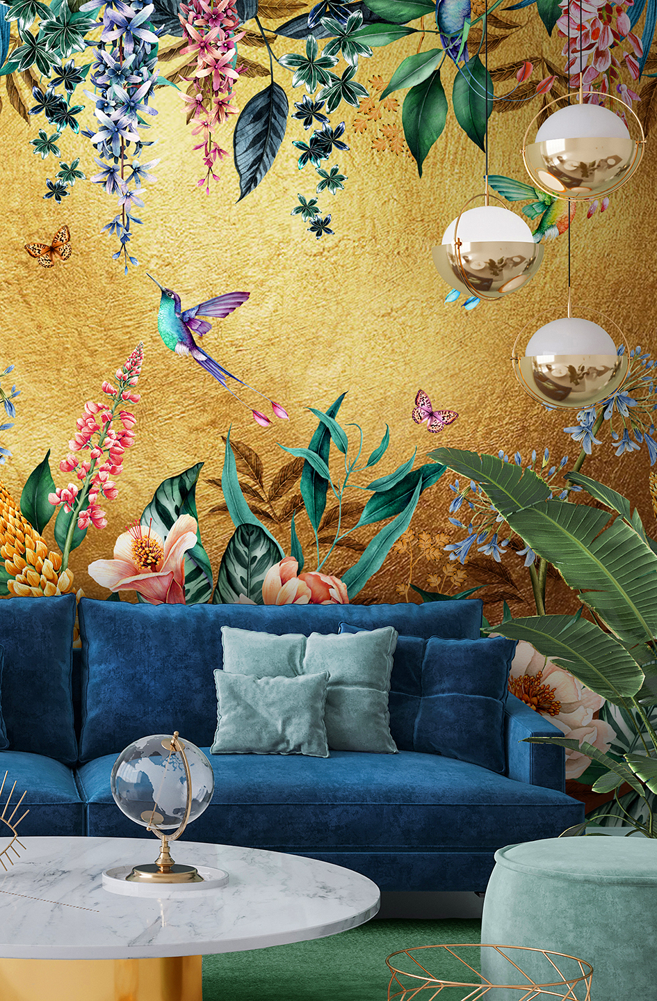 Paradise Garden Gold Metallic Wallpaper