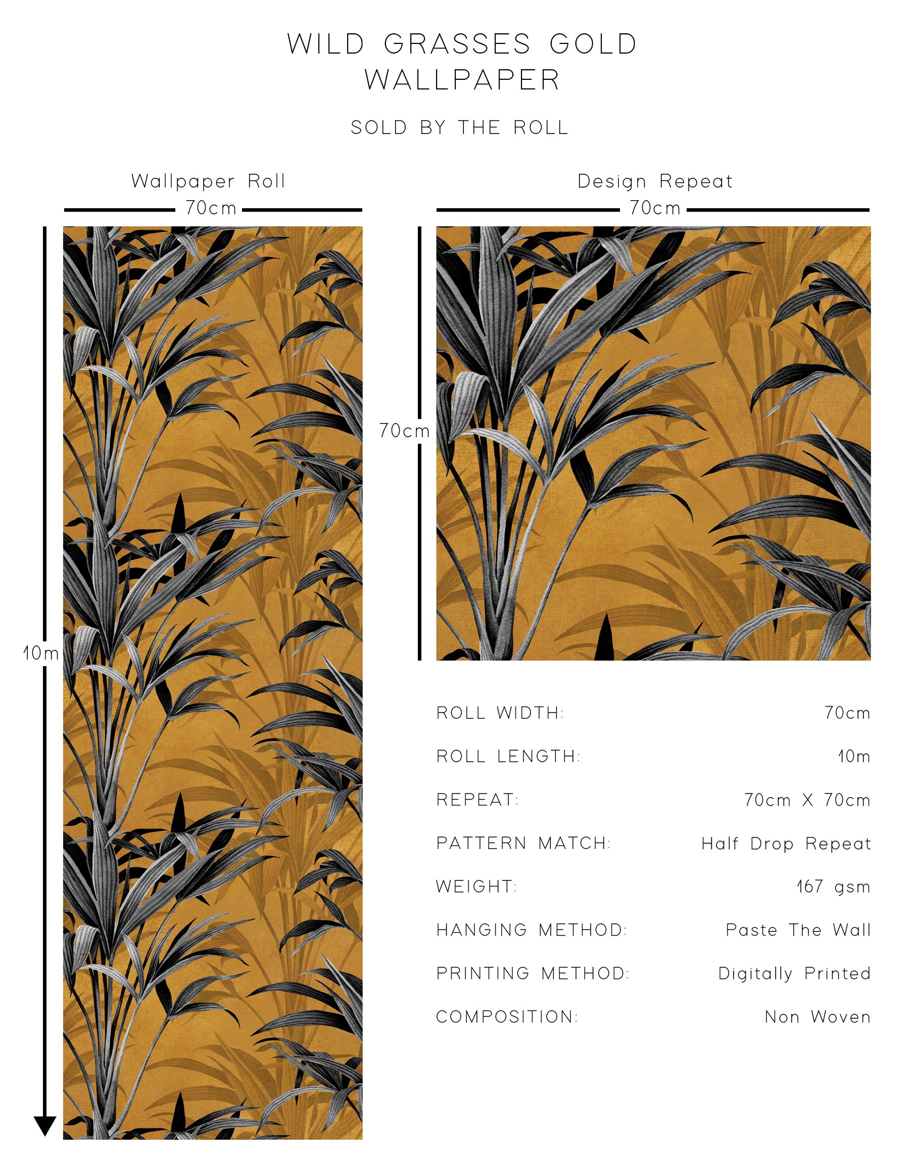 Wild Grasses Gold Wallpaper