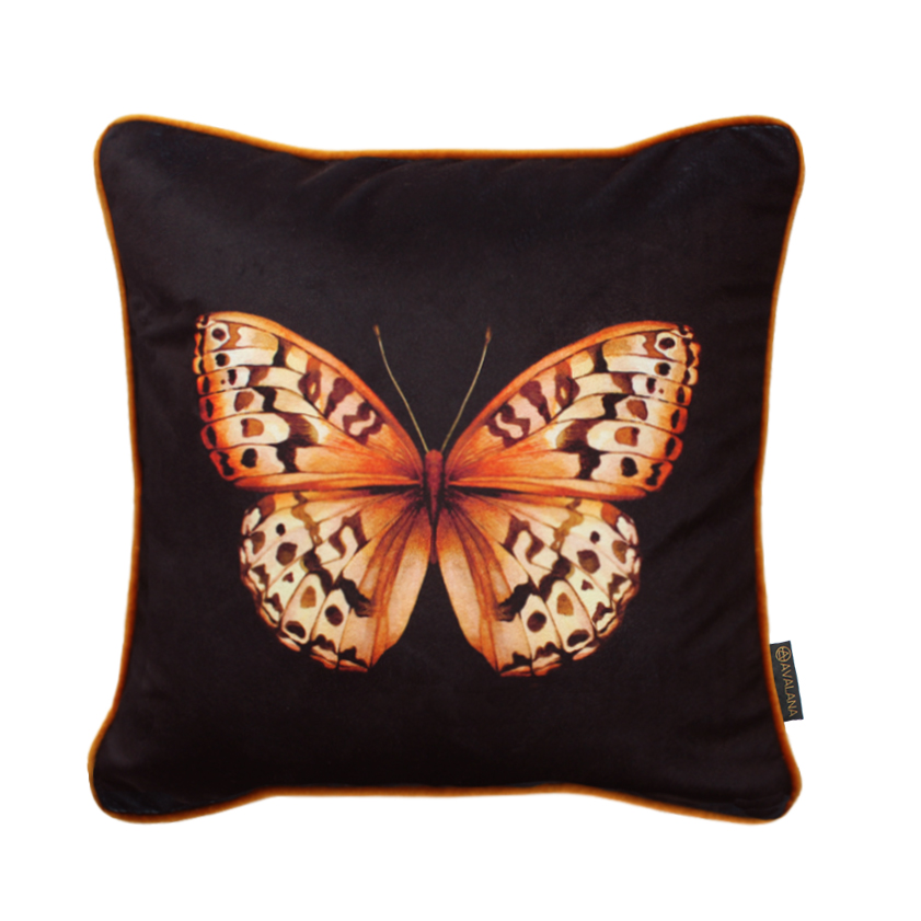 Golden Papilio Piped Velvet Cushion Cover