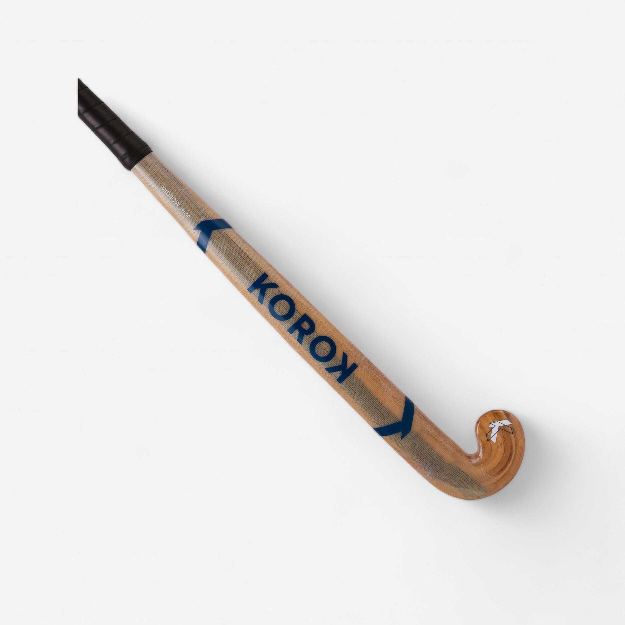 Adult Beginner Mid-Bow Wood/Fibreglass Indoor Hockey Stick FH100 - Wood