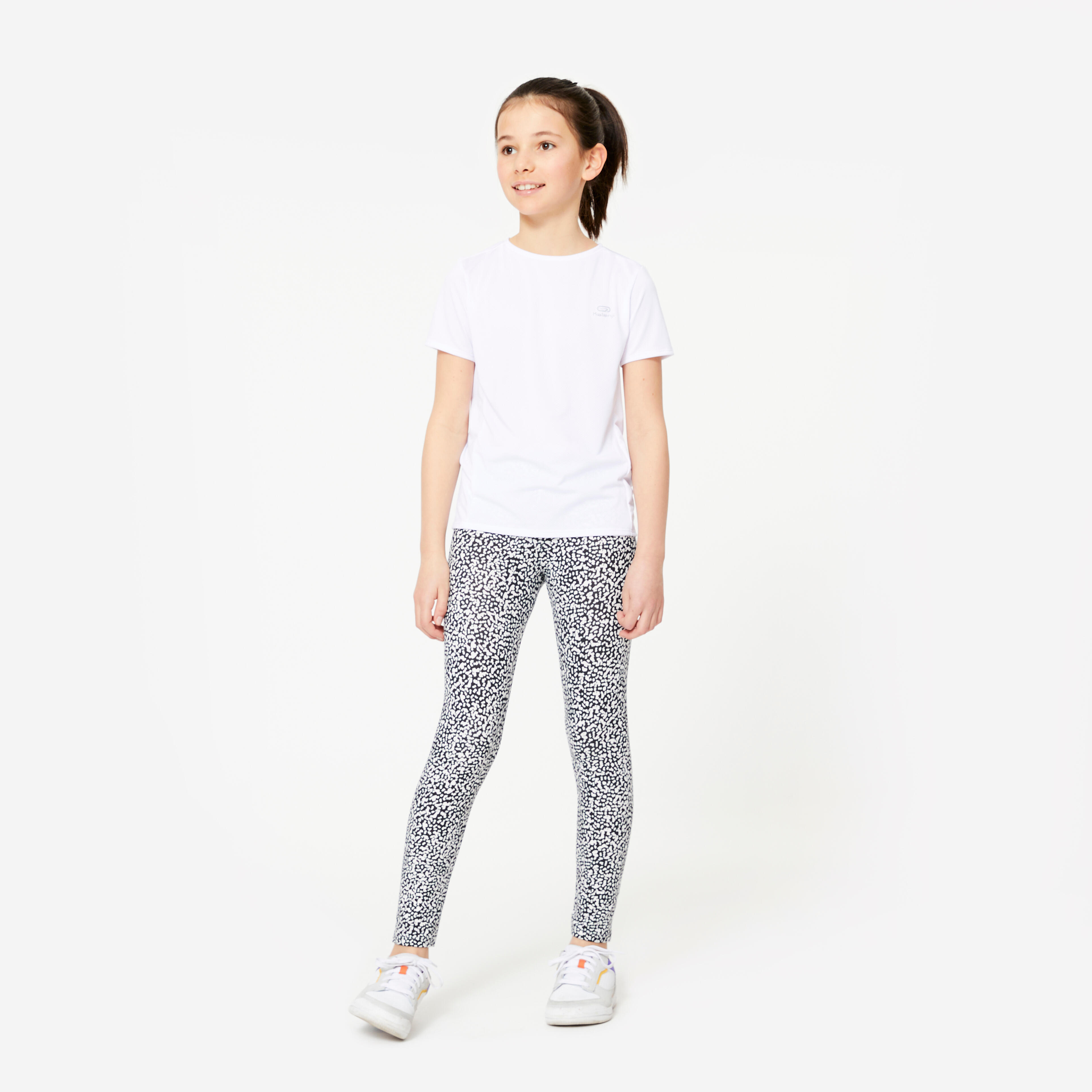 Girls' Cotton Leggings - Black/White Print