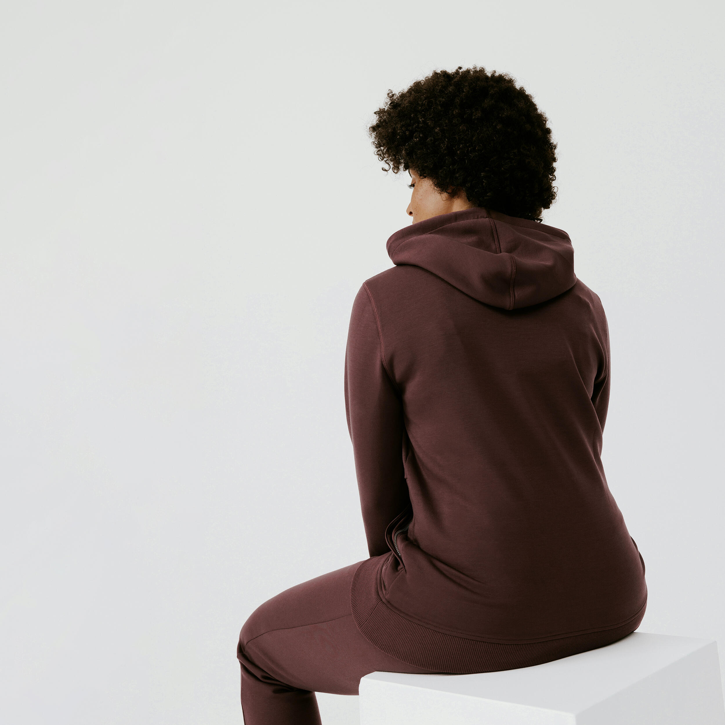 500 women's warm running/jogging hoodie - brown