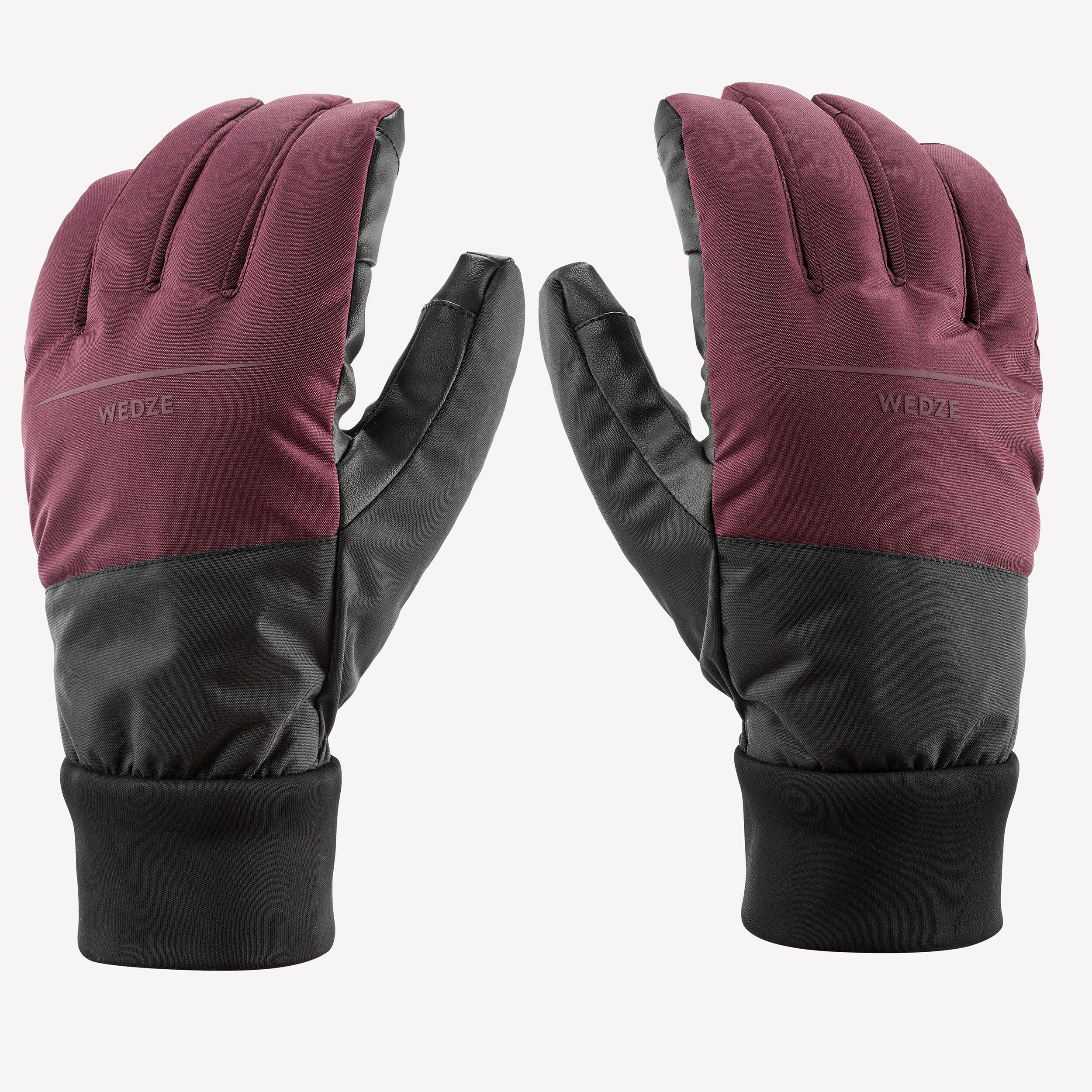 Adult ski gloves 100 LIGHT - Burgundy / Black