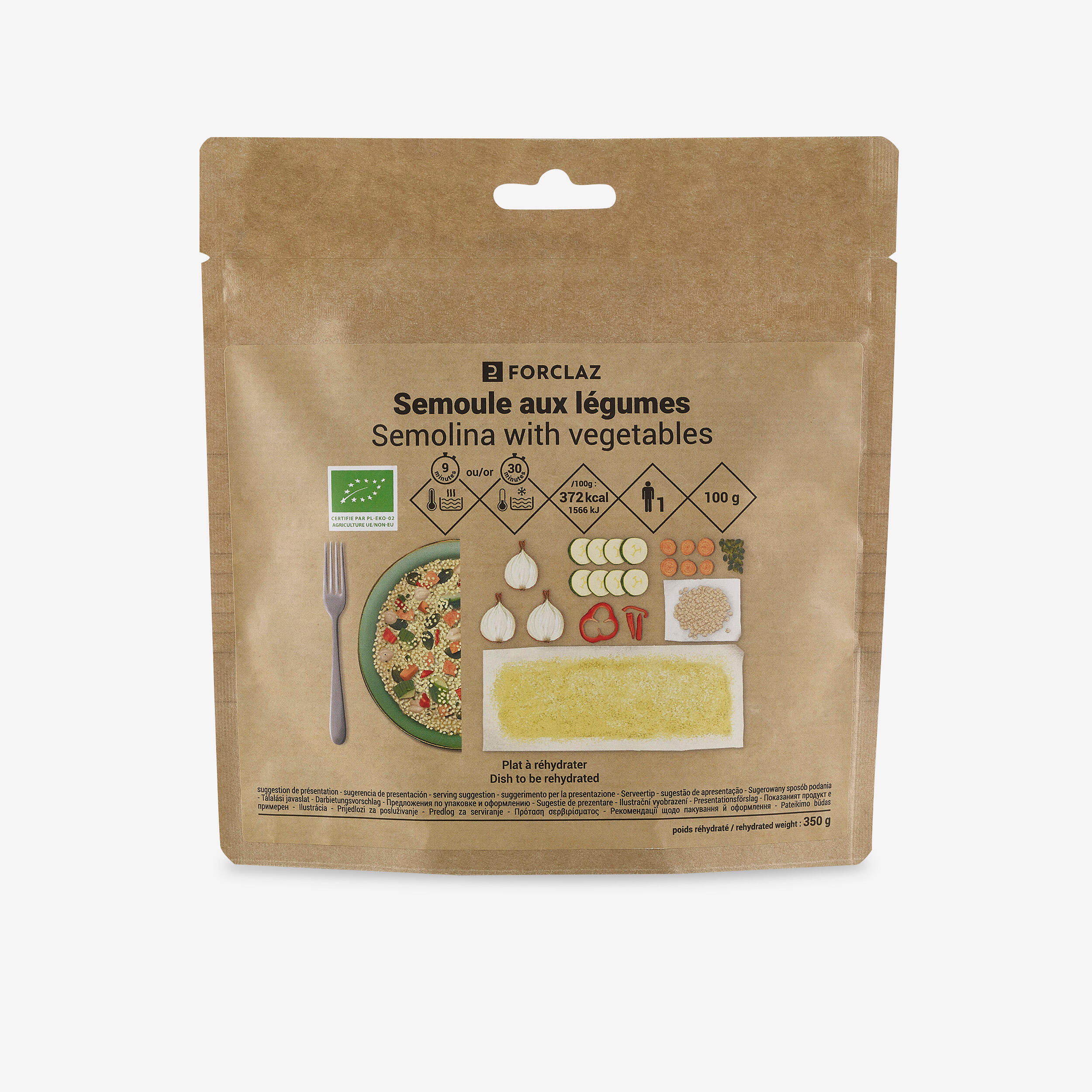 Organic dehydrated vegetarian meal - Semolina with vegetables -  100g