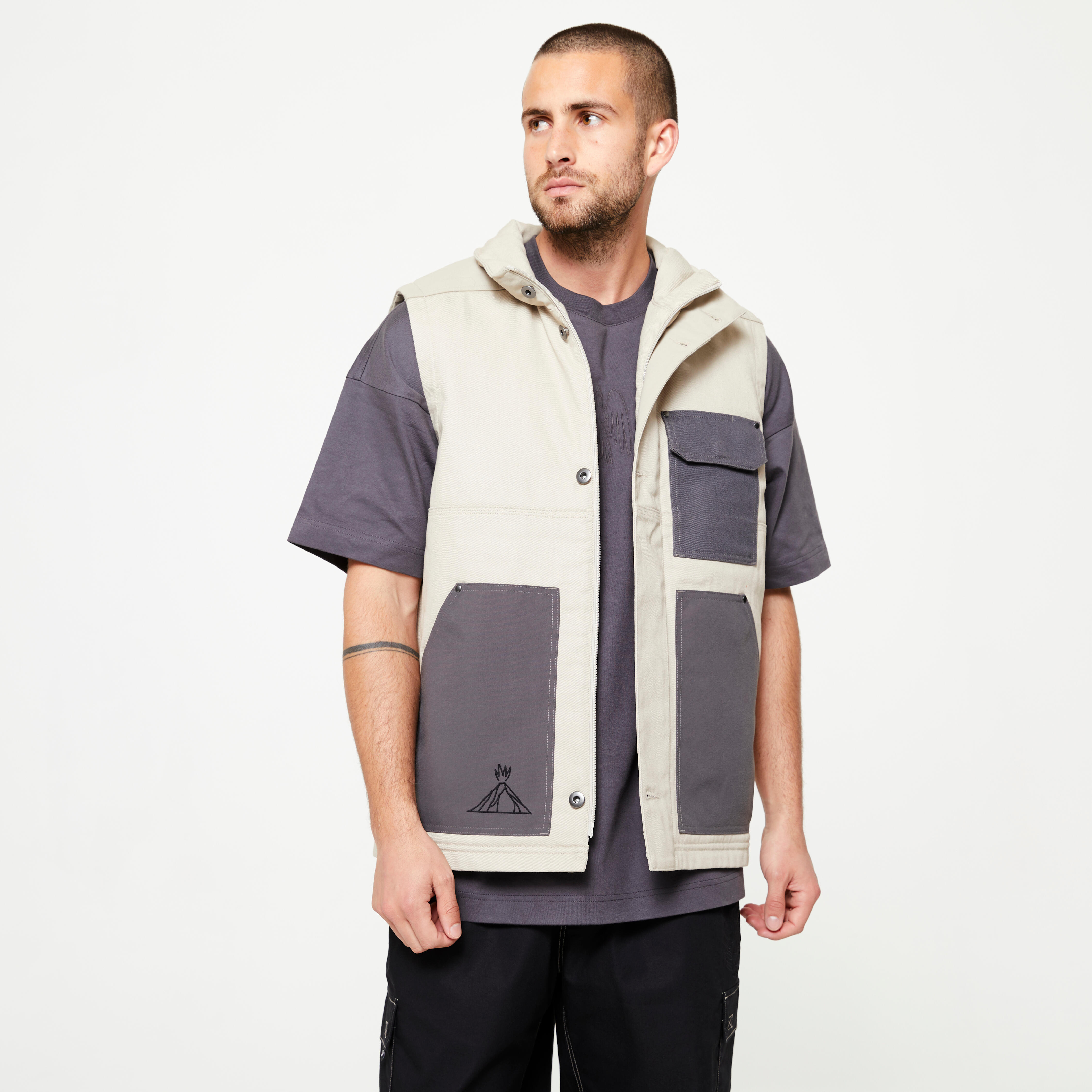 Multipocket Skateboard Gilet Damestoy Signature Collection - Beige/Grey
