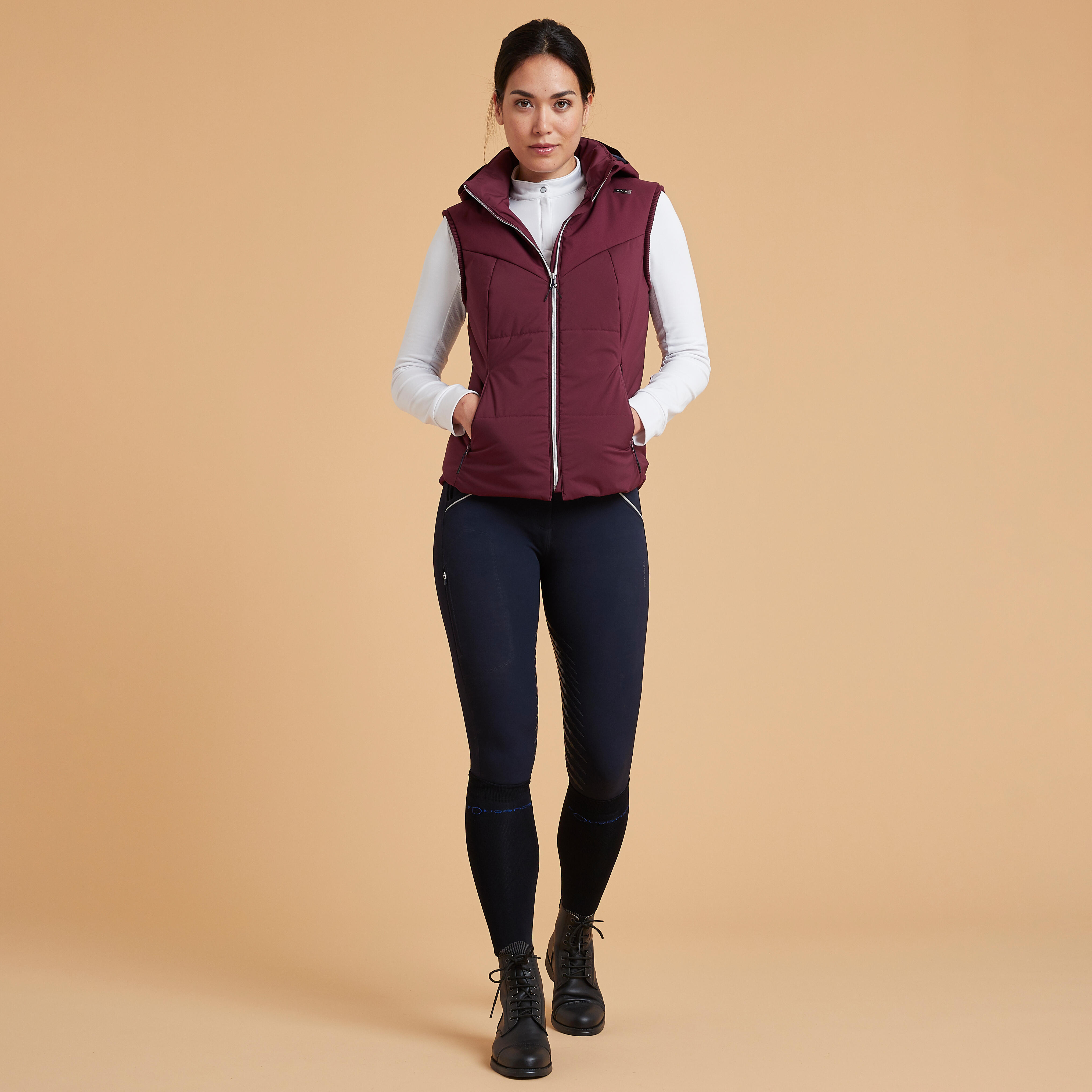 Women's Warm Sleeveless Horse Riding Gilet 900 - Burgundy